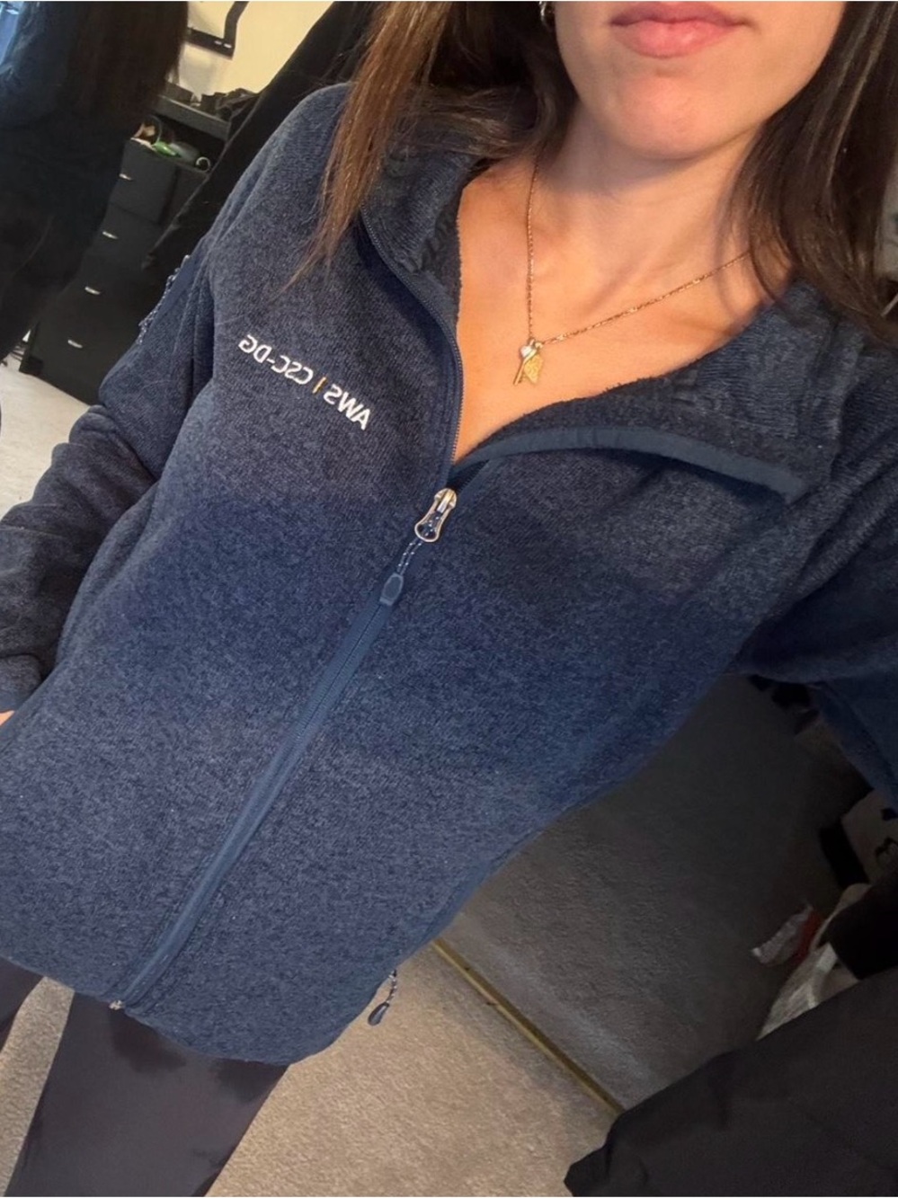 Navy Full-Zip Fleece Jacket with Embroidered AWS Logo